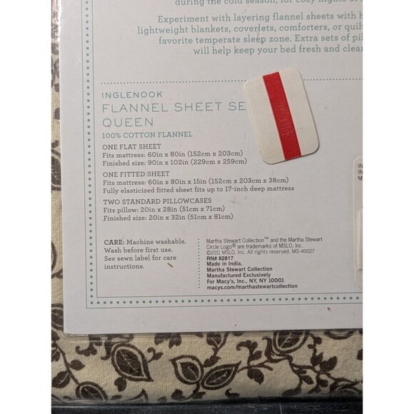 Martha Stewart Queen Inglenook Flannel Sheet Set 100% Cotton Floral Fall Winter - Picture 5 of 13